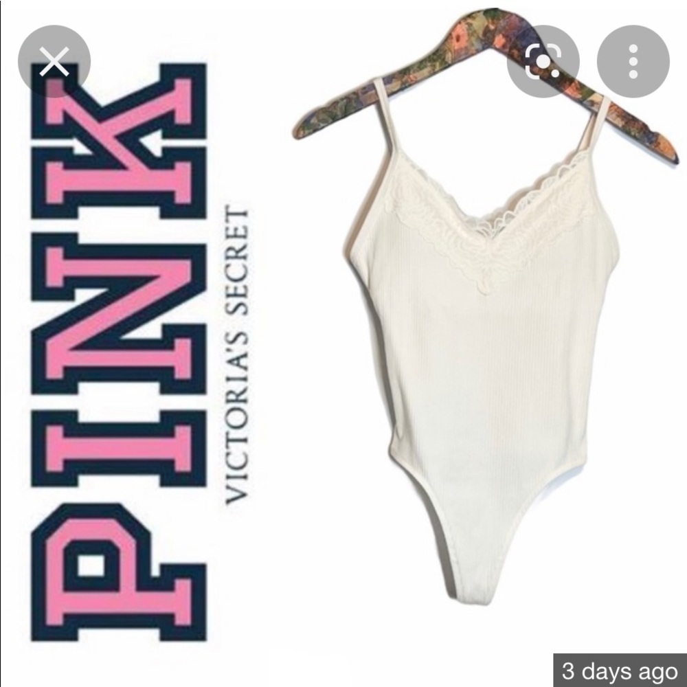 VICTORIA SECRET PINK CAMI BODY SUIT w/ lace trim New W/ Tags - Picture 5 of 6